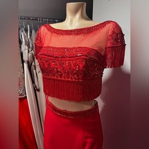 Floorlength Sherri Hill two-piece dress size 8. Red.